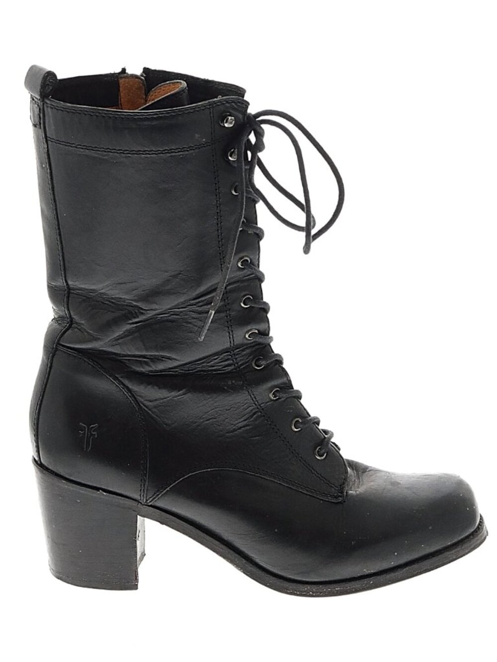 FRYE Kendall Mid Calf Black Leather Lace-up Heeled Boots Size 9